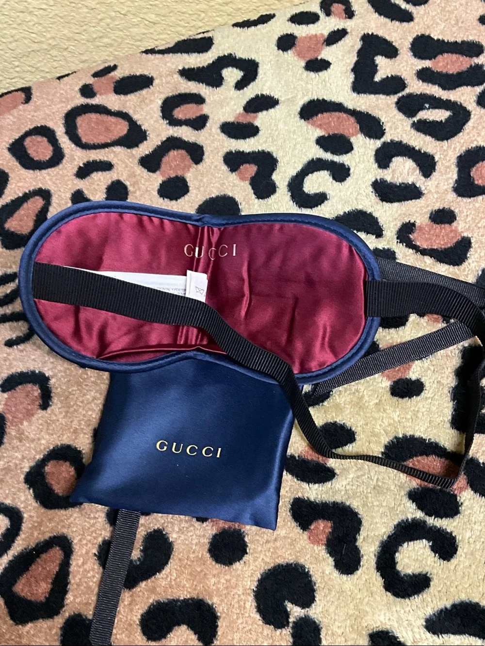 Gucci Navy Blue & Burgundy Silk Sleep Mask with Pouch - Picture 1 of 4